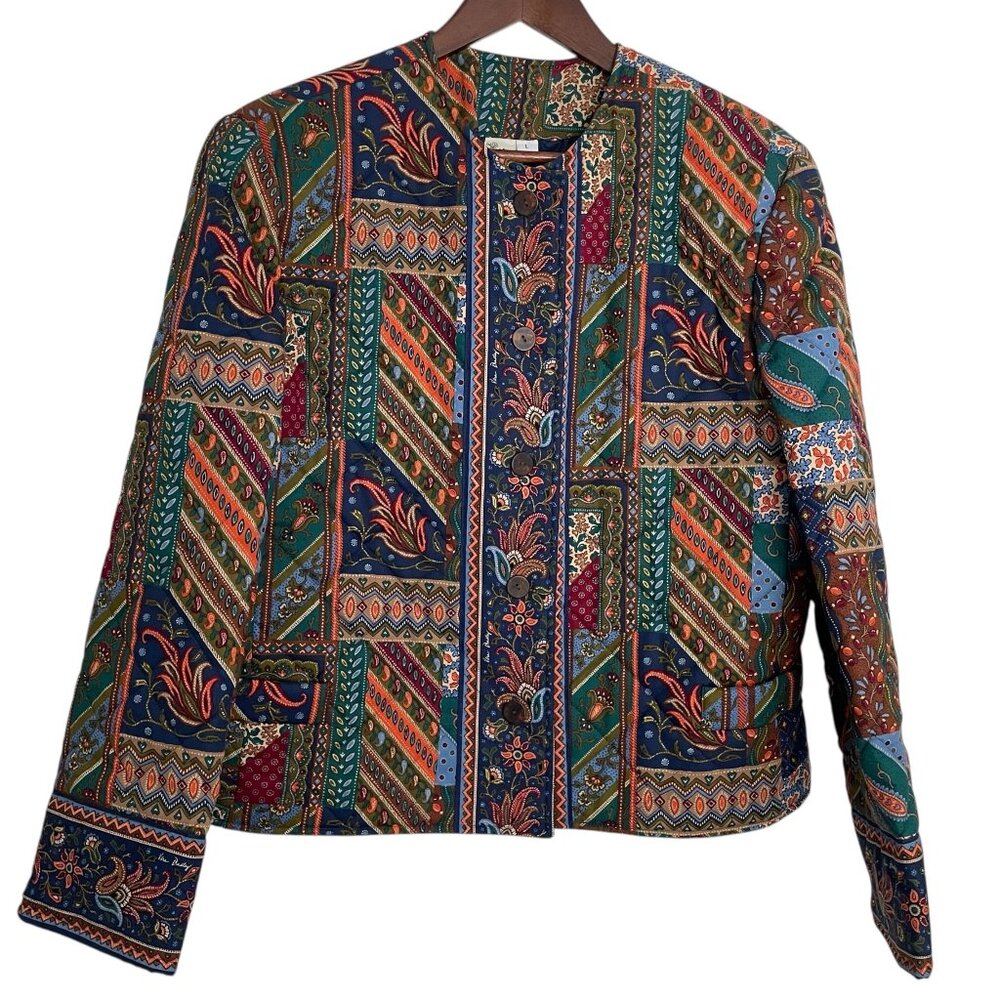 Vintage 80s Vera Bradley Quilted Jacket L Patchwork Paisley Print Cottagecore